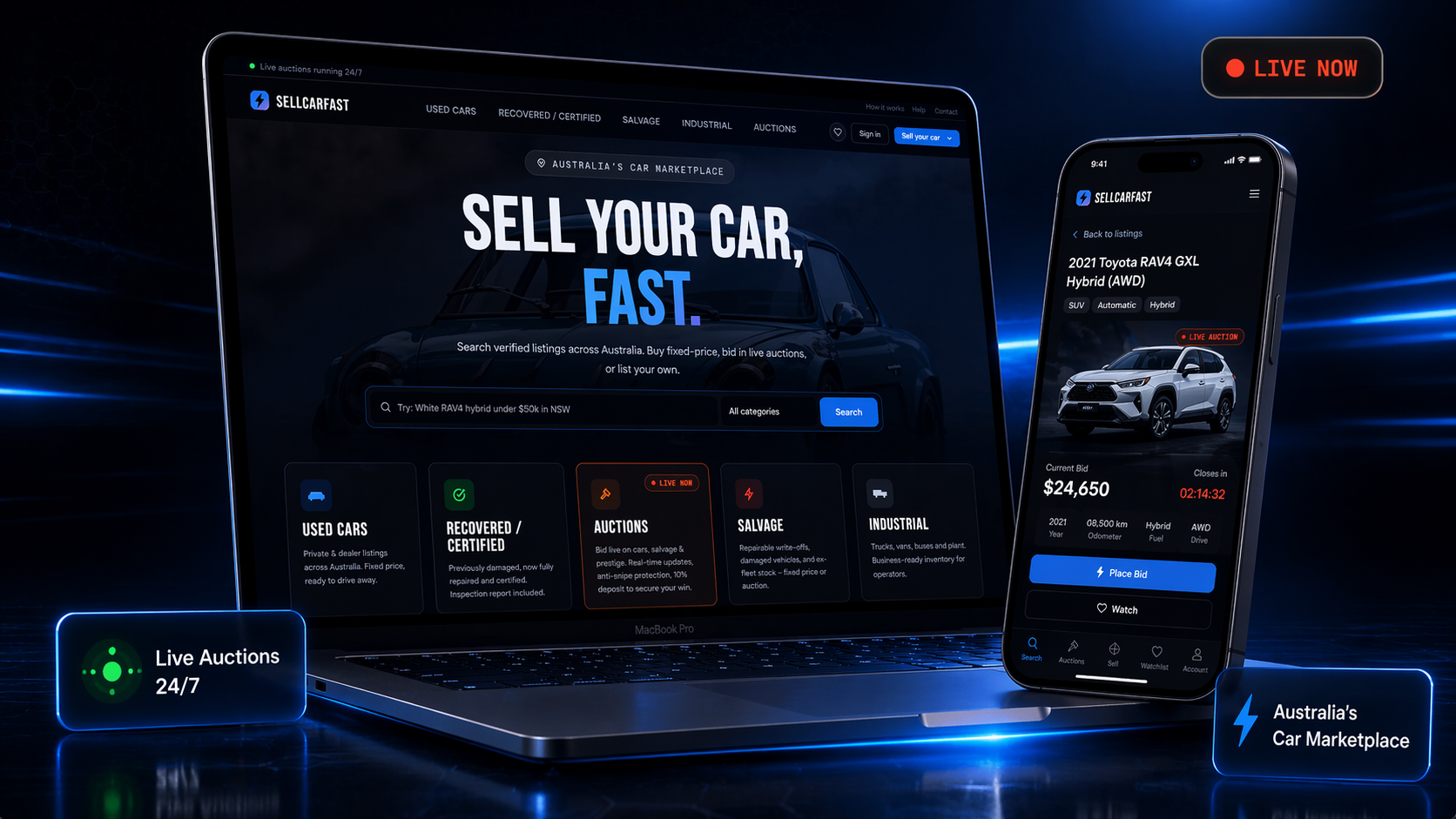SellCarFast website mockup, desktop and mobile